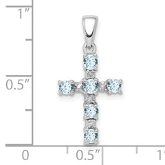 Sterling Silver Rhodium-plated Aquamarine & Diamond Accent Cross Pendant