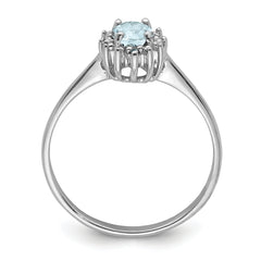 Sterling Silver Rhodium Aquamarine Diamond Ring