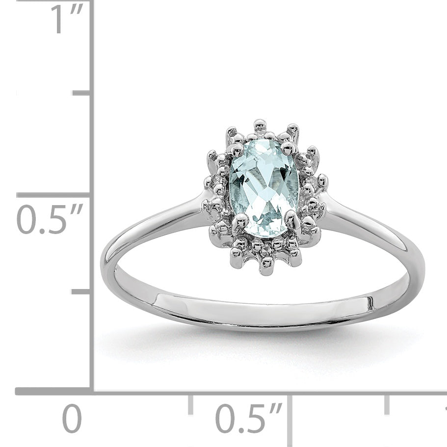 Sterling Silver Rhodium Aquamarine Diamond Ring