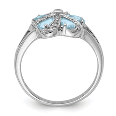 Sterling Silver Rhodium Aquamarine Diamond Ring