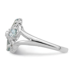 Sterling Silver Rhodium Aquamarine Diamond Ring