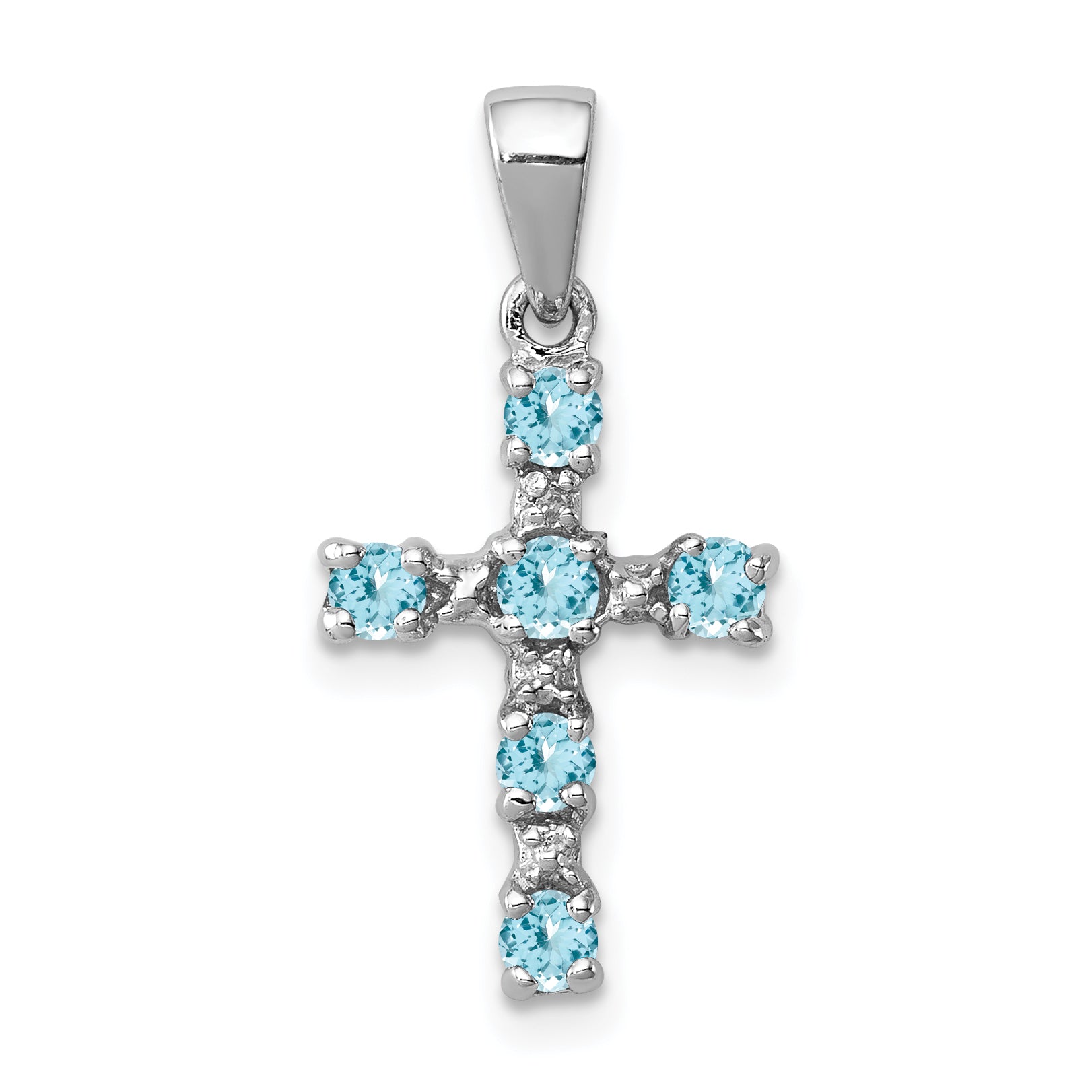 Sterling Silver Rhodium Lt Sw Blue Topaz Cross & Diamond Accent Pendant