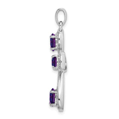 Sterling Silver Rhodium Plated Amethyst and Diamond Cross Pendant