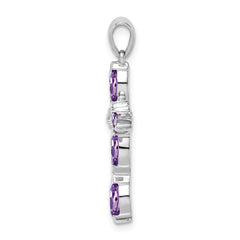 Sterling Silver Rhodium Plated Amethyst Diamond Pendant