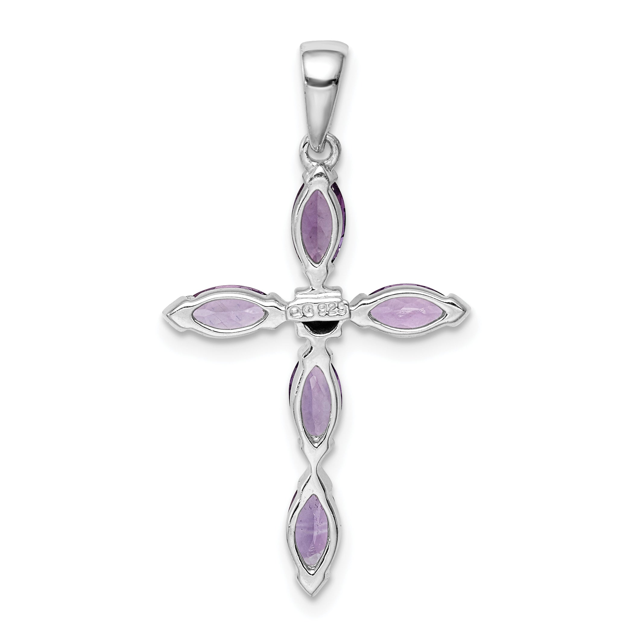 Sterling Silver Rhodium Plated Amethyst Diamond Pendant