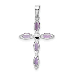 Sterling Silver Rhodium Plated Amethyst Diamond Pendant