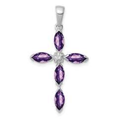 Sterling Silver Rhodium Plated Amethyst Diamond Pendant