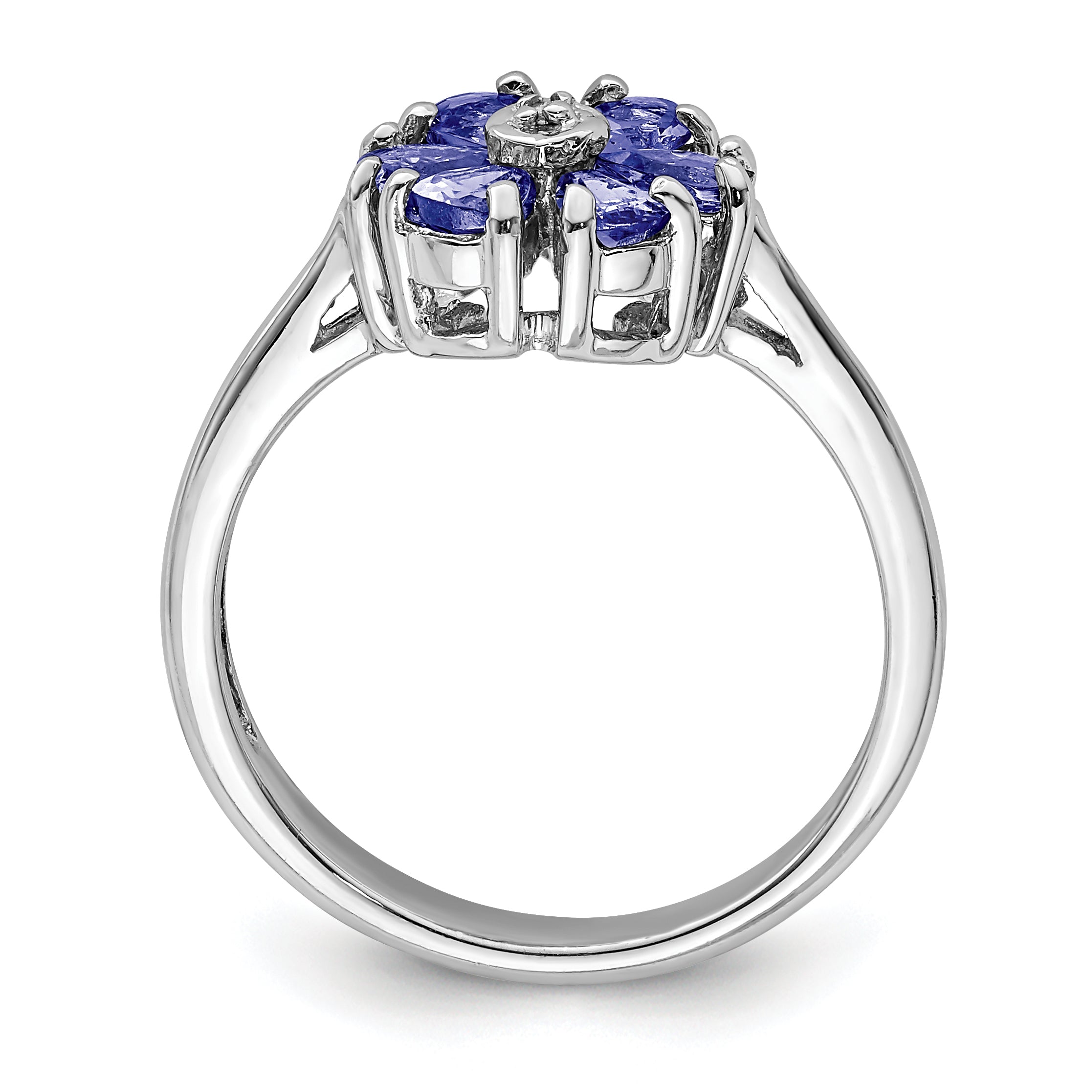 Sterling Silver Rhodium Tanzanite & Diamond Ring