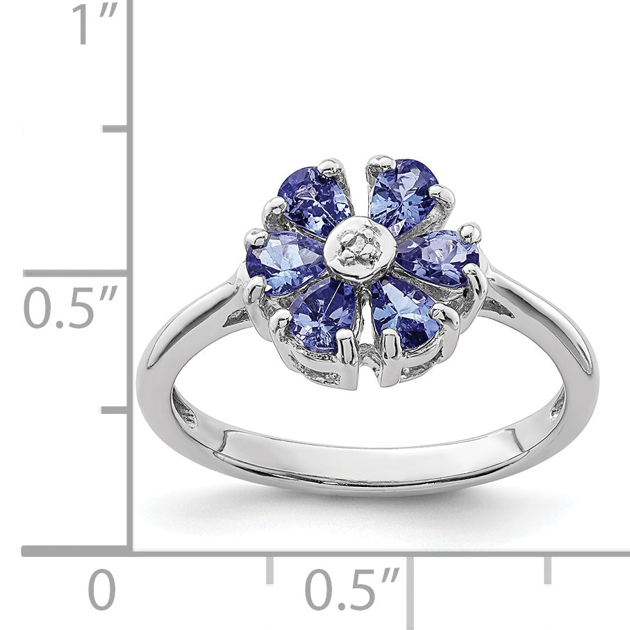 Sterling Silver Rhodium Tanzanite & Diamond Ring