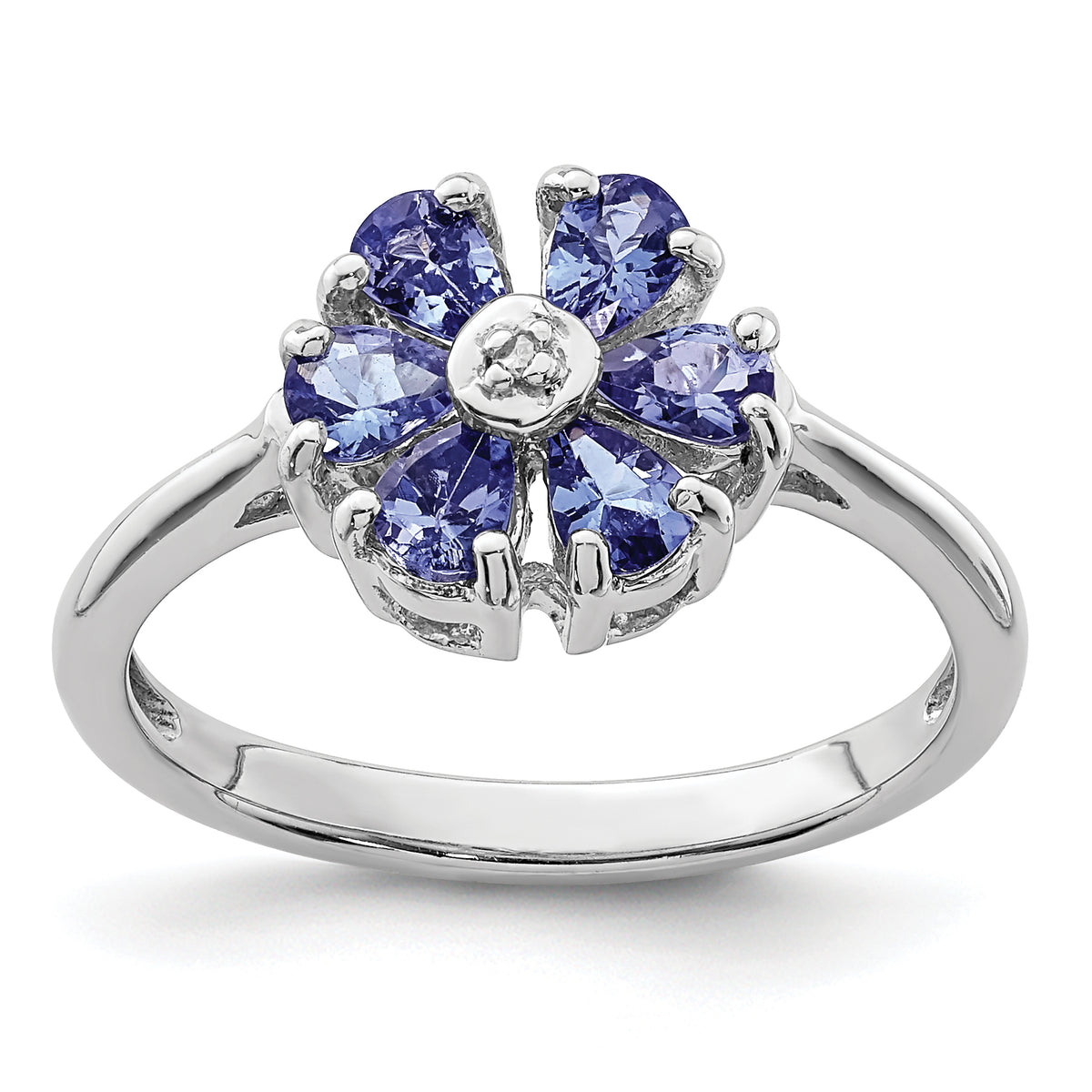 Sterling Silver Rhodium Tanzanite & Diamond Ring