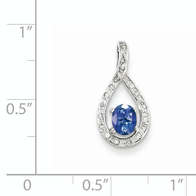 Sterling Silver Rhodium-plated Tanzanite & Diamond Pendant