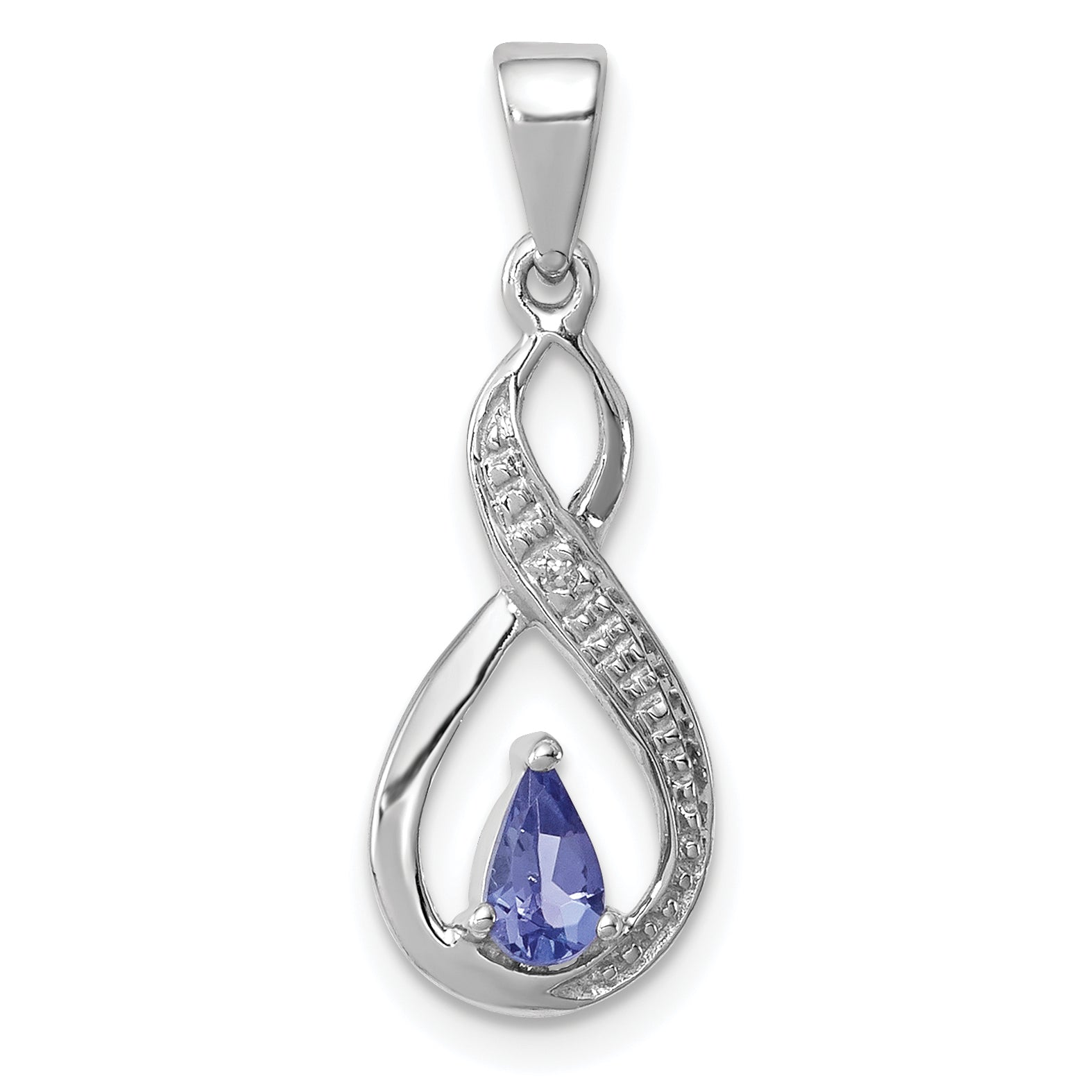 Sterling Silver Rhodium-plated Tanzanite & Diamond Pendant