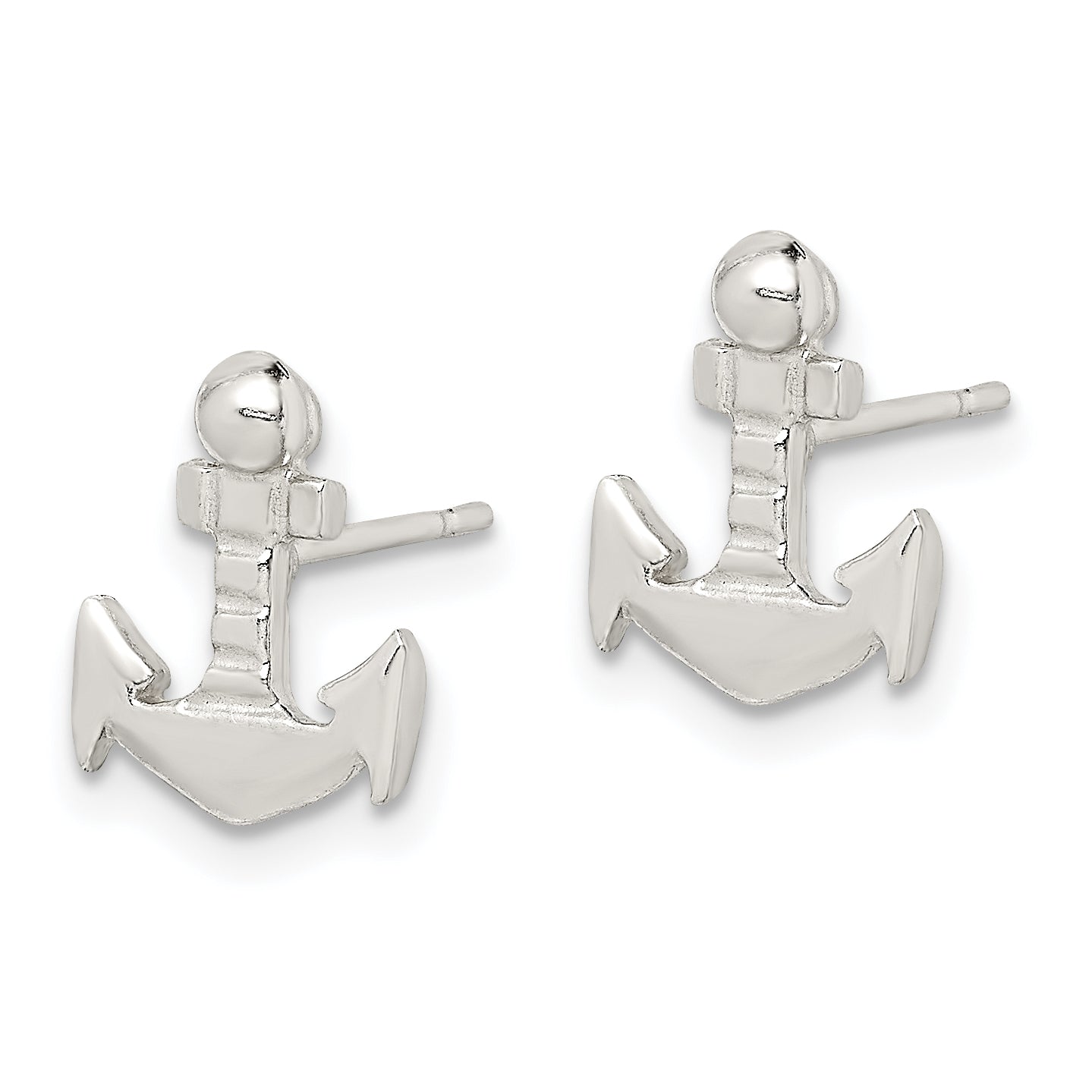 Sterling Silver 925 Anchor Mini Post Earrings with Polished Finish