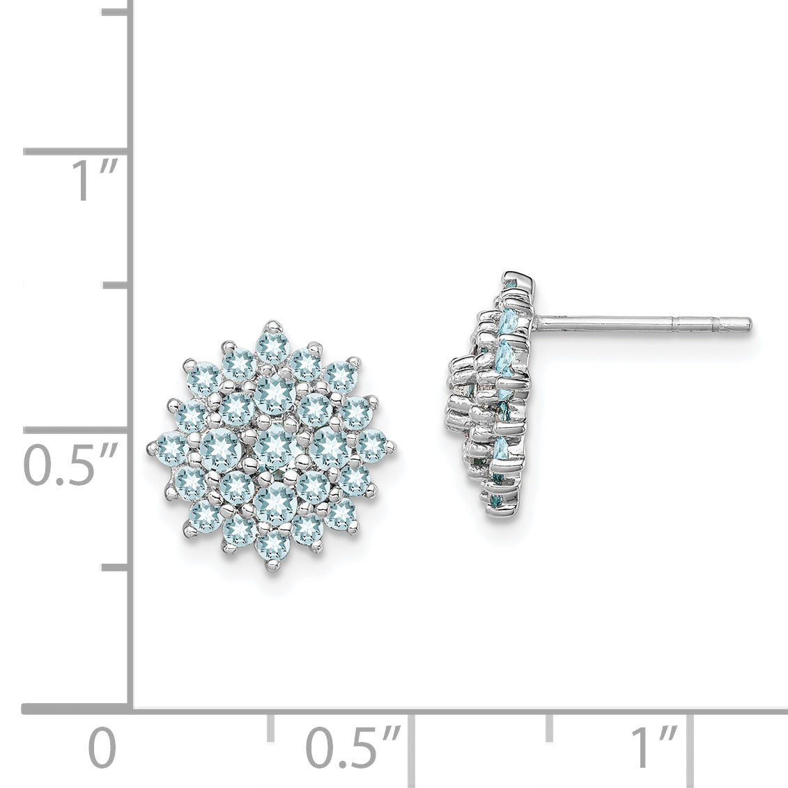 Sterling Silver Aquamarine Cluster Earrings with Polished Rhodium Finish