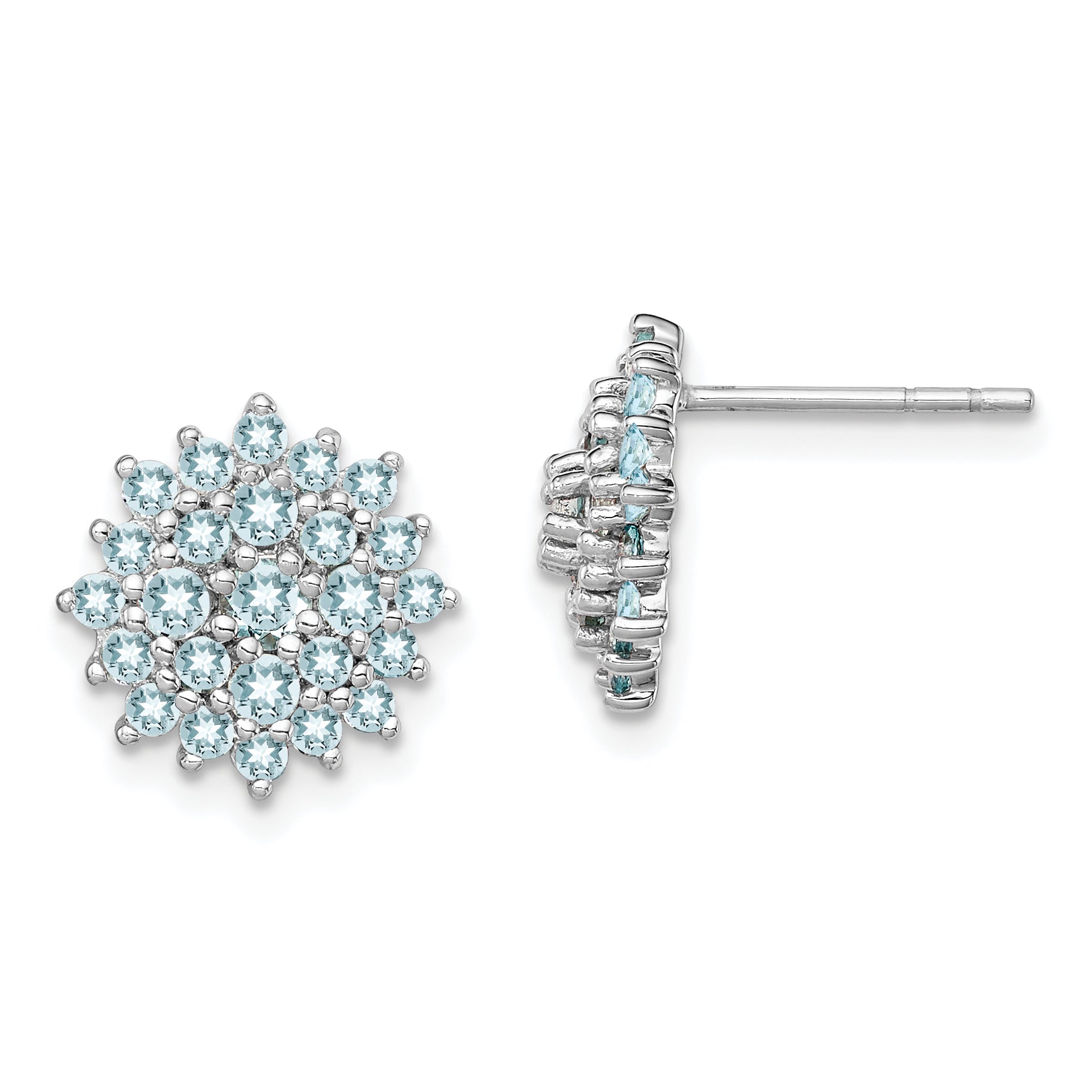 Sterling Silver Rhodium Plated Aquamarine Round Post Earrings