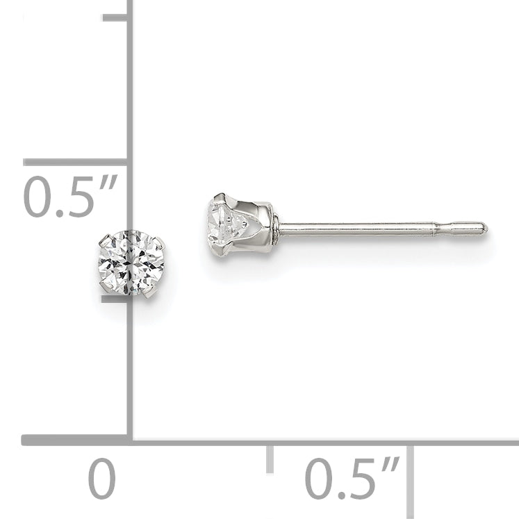 Sterling Silver 3mm CZ Stud Earrings for Girls - Polished, Anti-Tarnish