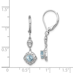 Sterling Silver Aquamarine & Diamond Leverback Earrings Rhodium-Plated, Polished Finish