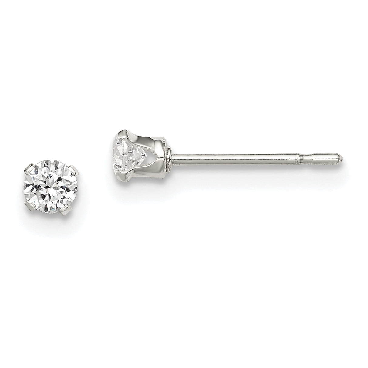 Sterling Silver Polished Children's 3mm Round Snap Set CZ Stud Earrings