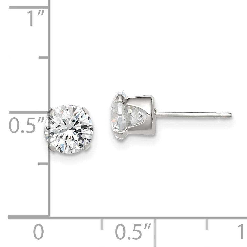 Sterling Silver 6mm Round Snap Set CZ Stud Earrings