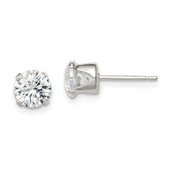 Sterling Silver 6mm Round Snap Set CZ Stud Earrings