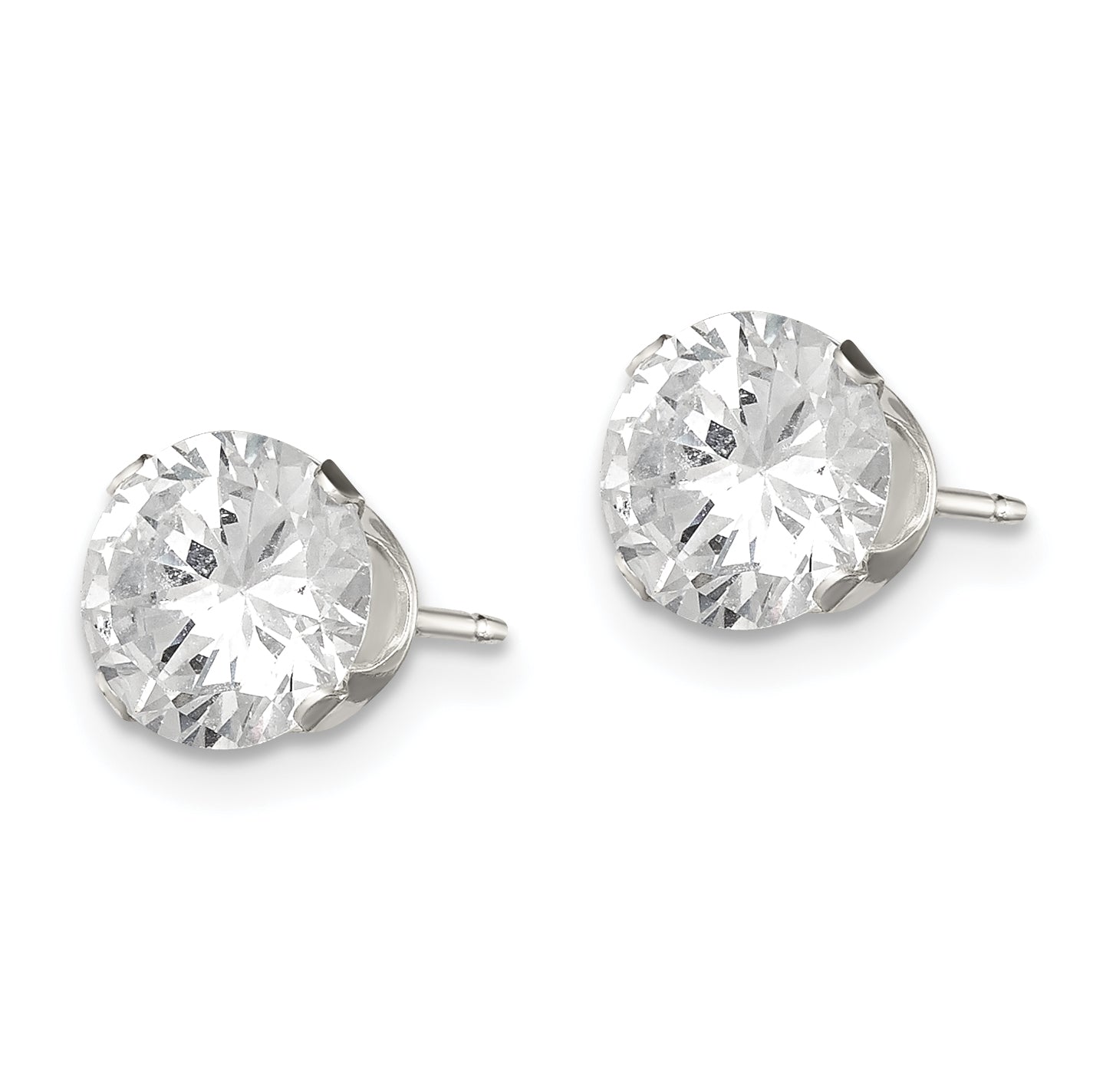 Sterling Silver 7mm Round Snap Set CZ Stud Earrings