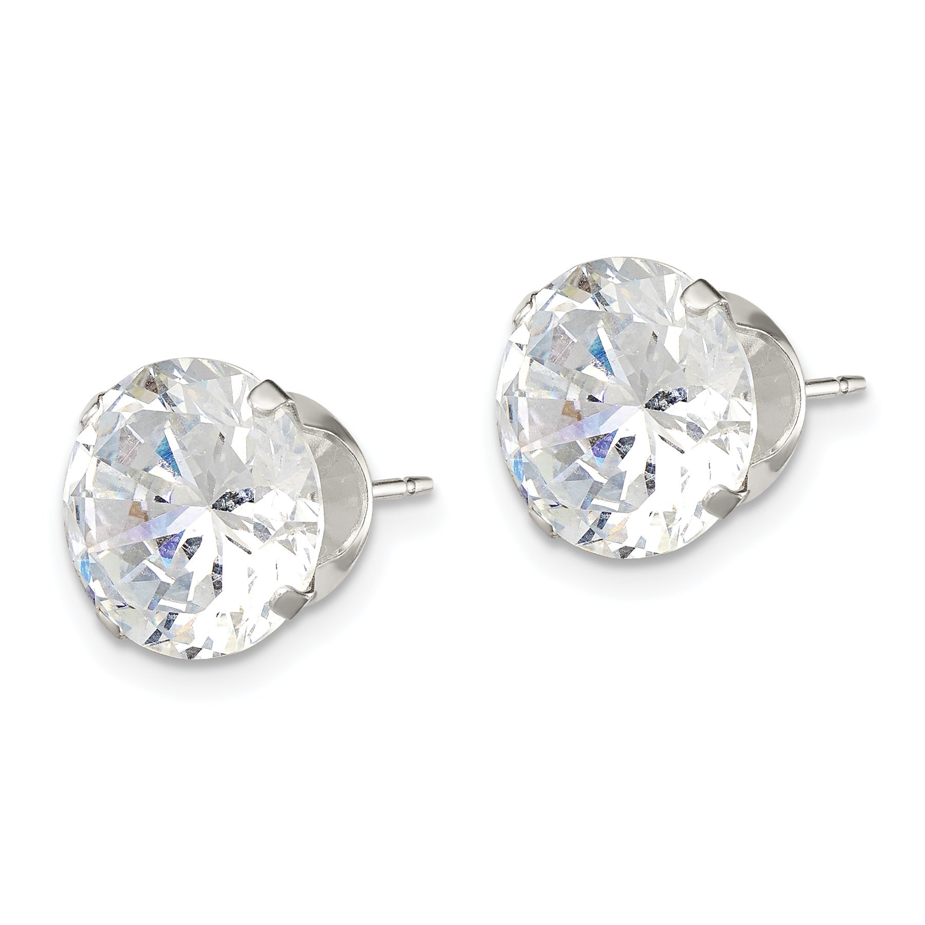 Sterling Silver 10mm Round Snap Set CZ Stud Earrings