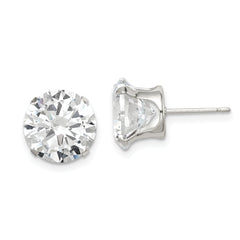 Sterling Silver 10mm Round Snap Set CZ Stud Earrings