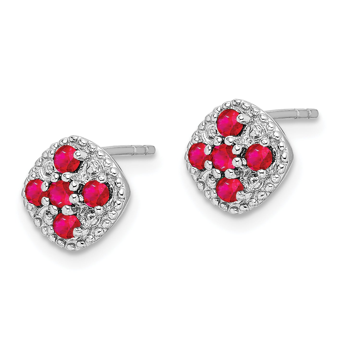 Sophia Jewelers 925 Sterling Silver Rhodium-Plated Ruby Floral Earrings, July Birthstone