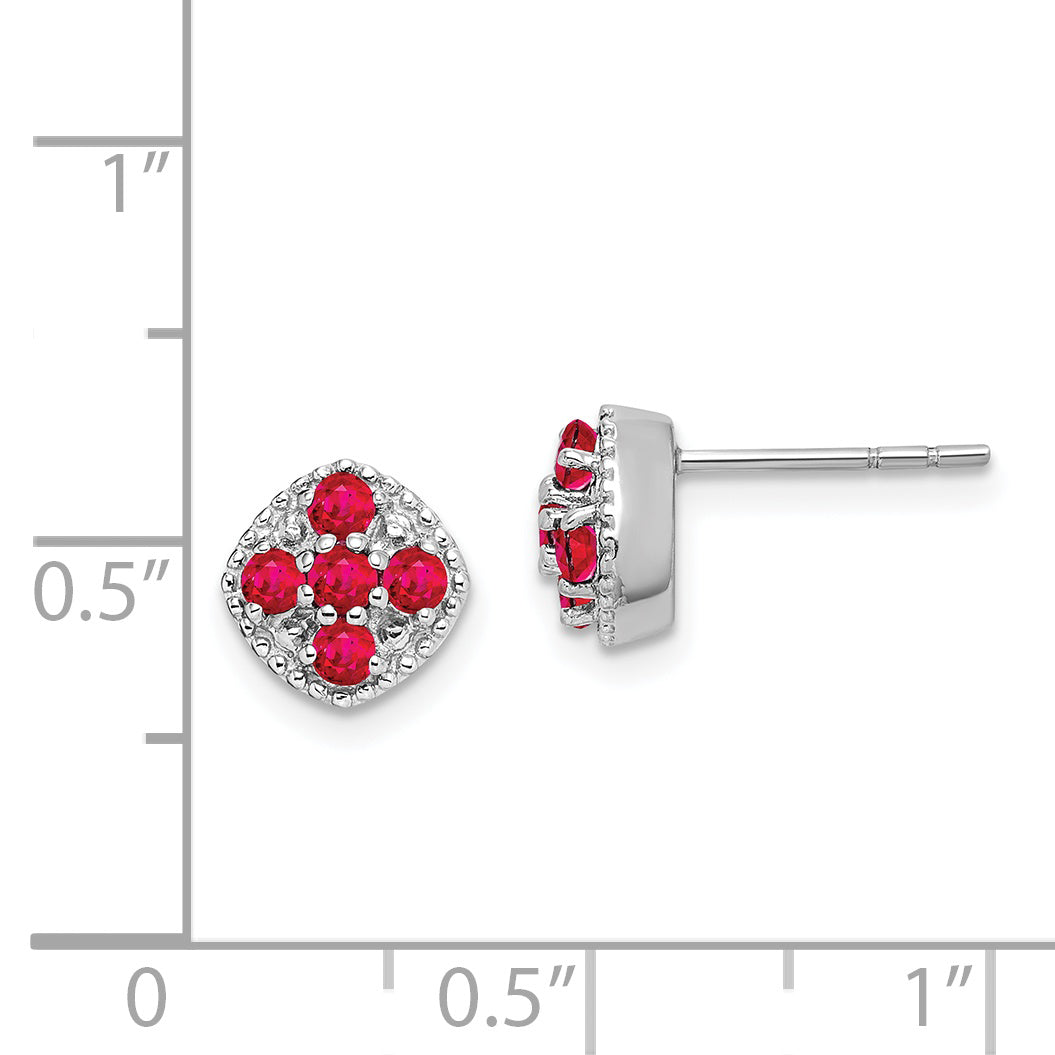 Sophia Jewelers 925 Sterling Silver Rhodium-Plated Ruby Floral Earrings, July Birthstone