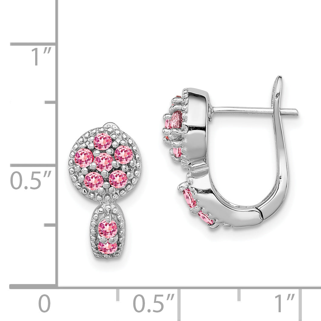 Sterling Silver Rhodium-plated Pink Tourmaline Hinged Earrings