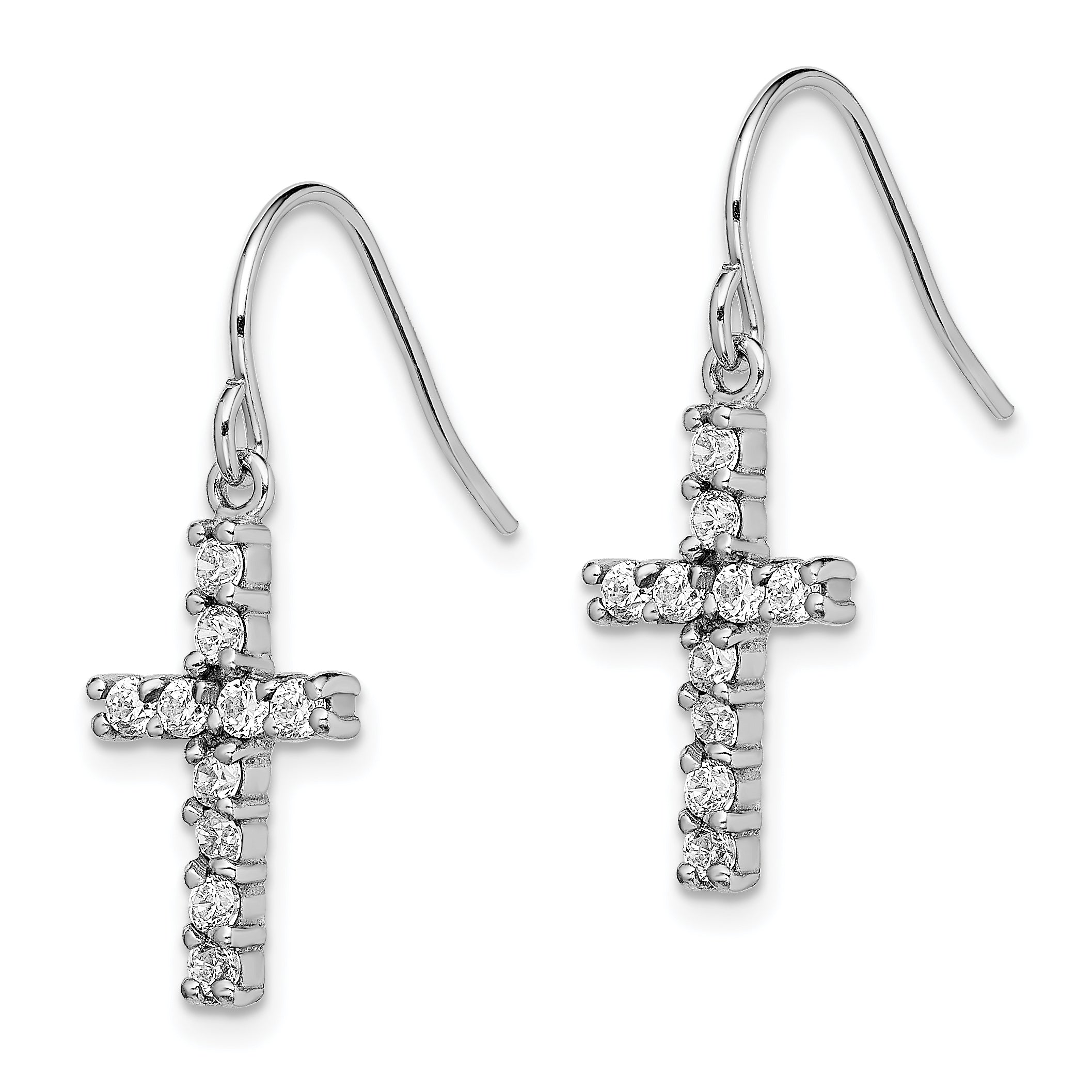 Sterling Silver Rhodium-Plated CZ Latin Cross Dangle Earrings for Women