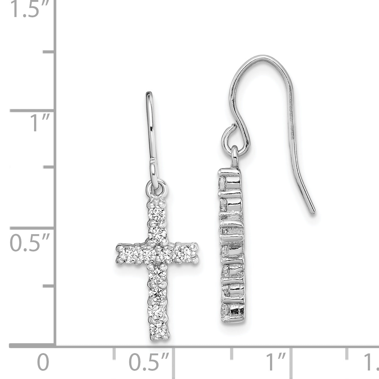 Sterling Silver Rhodium-Plated CZ Latin Cross Dangle Earrings for Women