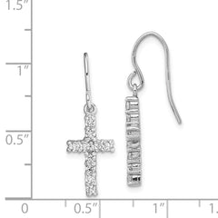 Sterling Silver Rhodium-Plated CZ Latin Cross Dangle Earrings for Women