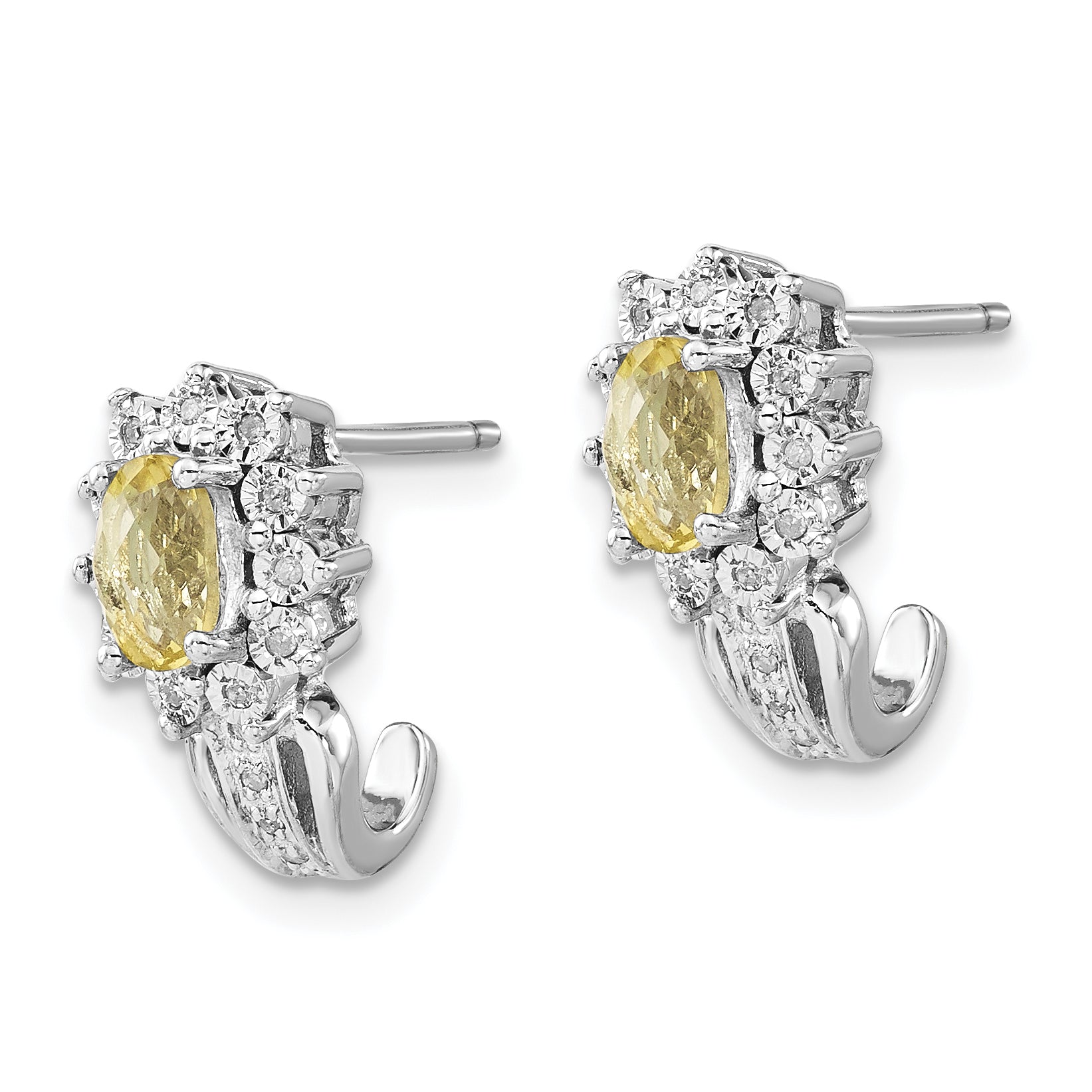 Sterling Silver 925 Lemon Quartz & Diamond Drop Earrings with Rhodium Finish