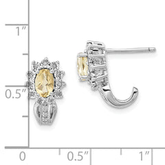 Sterling Silver 925 Lemon Quartz & Diamond Drop Earrings with Rhodium Finish