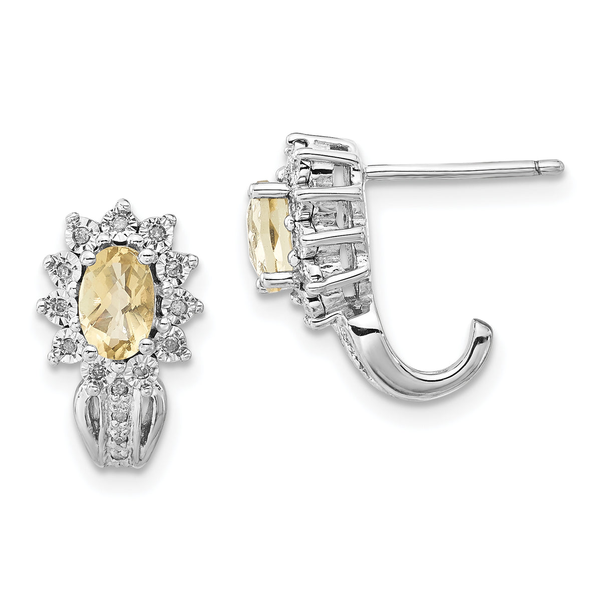 Sterling Silver Diamond & Oval Lemon Quartz Earrings