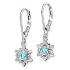 Sterling Silver Rhodium-Plated Diamond and Blue Topaz Drop Earrings Polished Finish