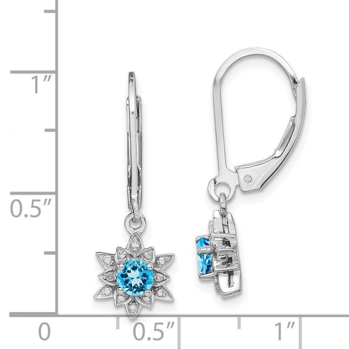 Sterling Silver Rhodium-Plated Diamond and Blue Topaz Drop Earrings Polished Finish