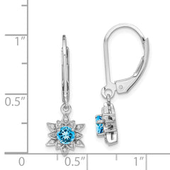 Sterling Silver Rhodium-Plated Diamond and Blue Topaz Drop Earrings Polished Finish