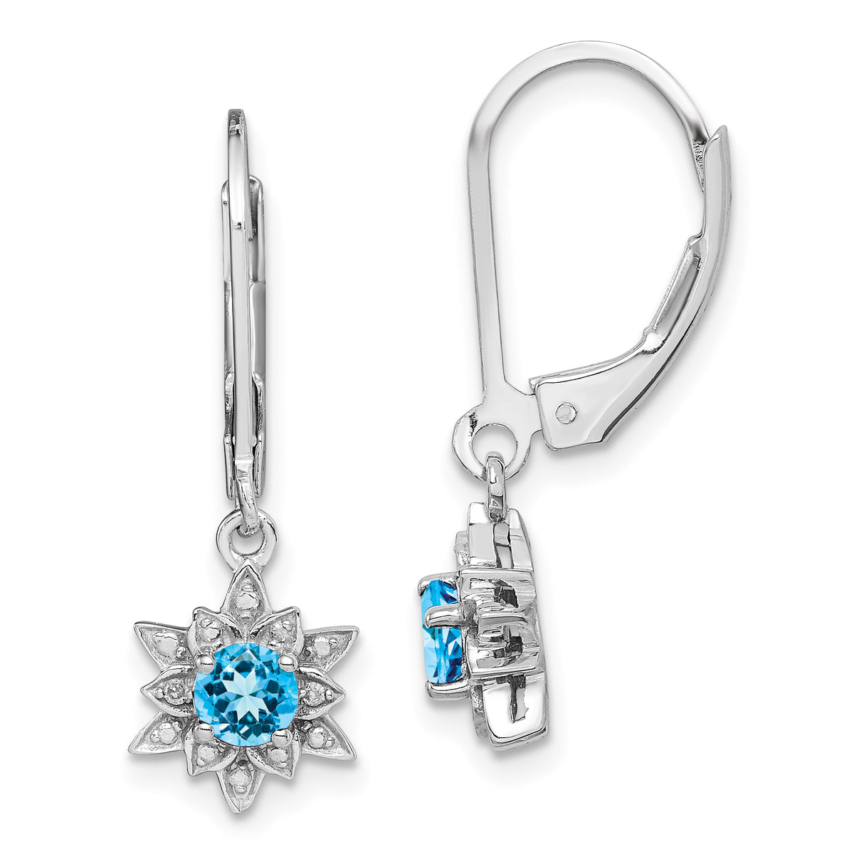 Sterling Silver Rhodium-plated Diamond and Blue Topaz Earrings