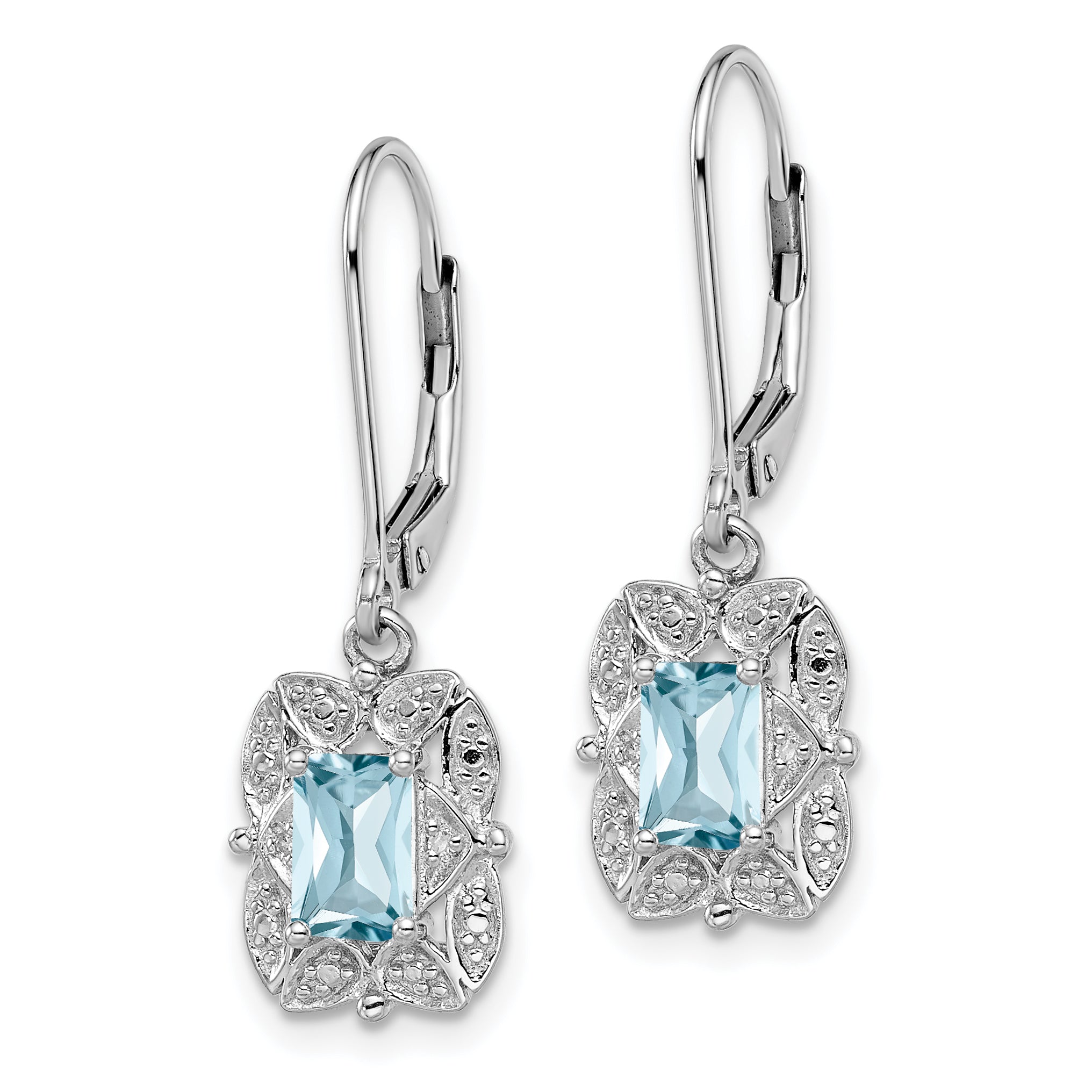 Sophia Jewelers 925 Sterling Silver Blue Topaz and Diamond Rhodium-Plated Drop Earrings