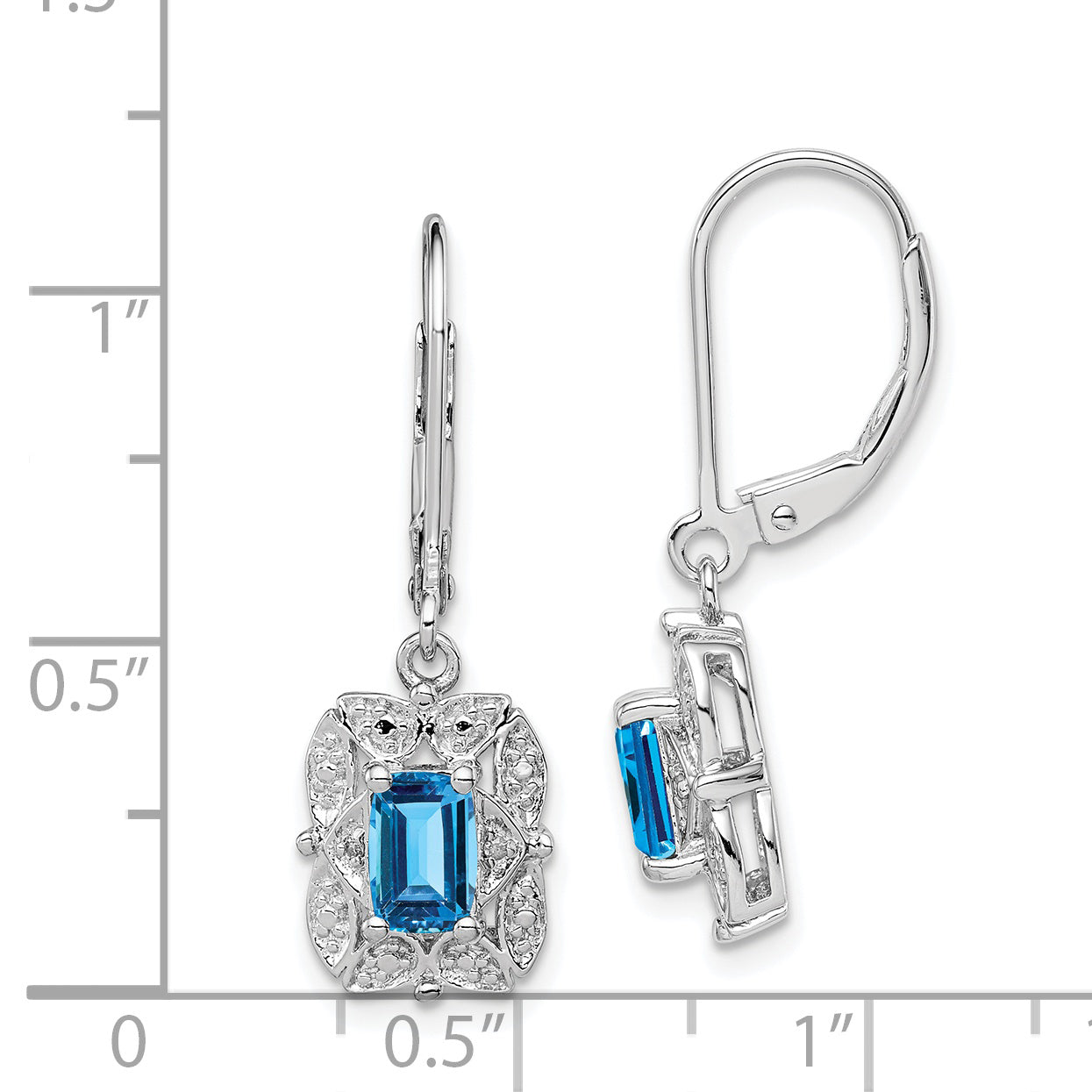 Sophia Jewelers 925 Sterling Silver Blue Topaz and Diamond Rhodium-Plated Drop Earrings