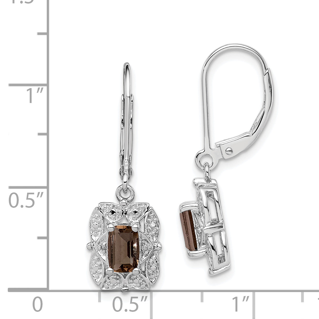 Sterling Silver Rhodium-Plated Smoky Quartz and Diamond Drop Earrings – Elegant Leverback Design