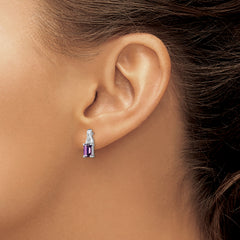 Sterling Silver Rhodium-plated Diamond and Amethyst Earrings