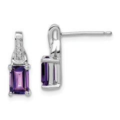 Sterling Silver Rhodium-plated Diamond and Amethyst Earrings