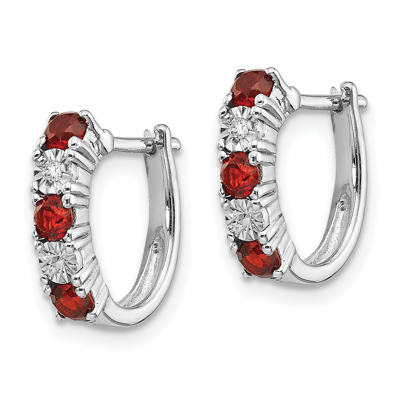 Sterling Silver Rhodium-Plated Garnet & Diamond Hoop Earrings Elegant Birthstone Style