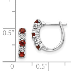 Sterling Silver Rhodium-Plated Garnet & Diamond Hoop Earrings Elegant Birthstone Style