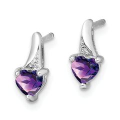 925 Sterling Silver Amethyst & Diamond Earrings with Rhodium Finish  Heart Shape Design