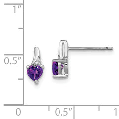 925 Sterling Silver Amethyst & Diamond Earrings with Rhodium Finish  Heart Shape Design