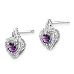 Sophia Jewelers Sterling Silver Amethyst & Diamond Heart Earrings  Rhodium-Plated, Polished Finish